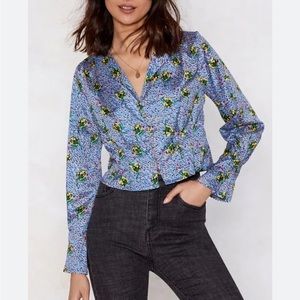 Floral and polka dot button down blouse